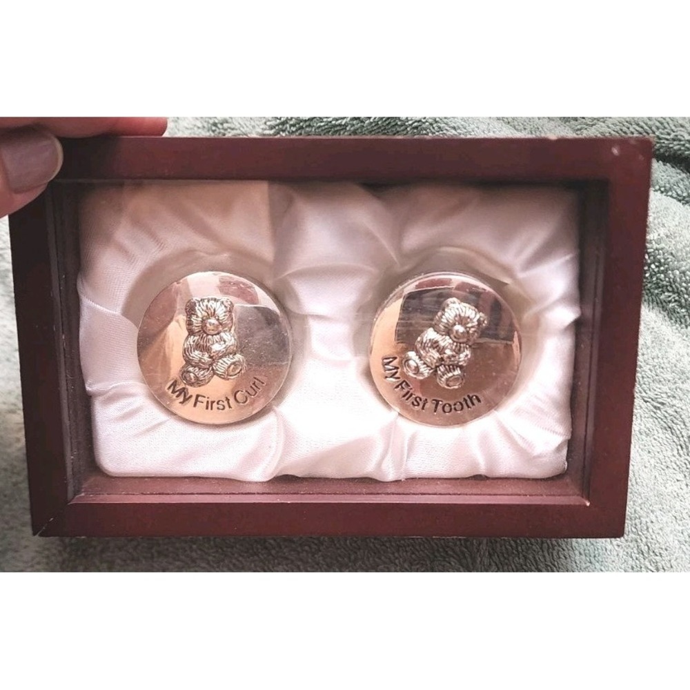 Stephan Treasures Baby Keepsake Gift  First Tooth & Curl Silver Plated